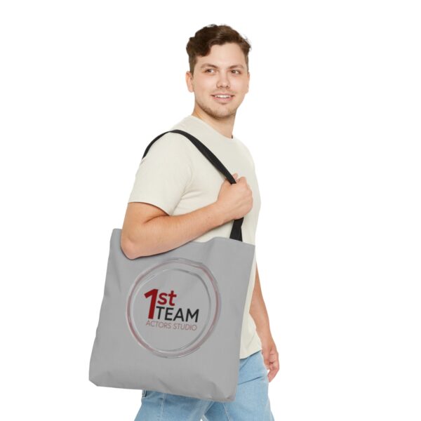 Male Model Posing with Gray 1st Team Actors Studio Tote Bag Over Shoulder