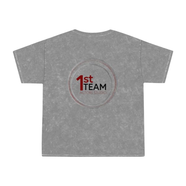 Front of 1st Team Unisex Mineral Wash T-Shirt with Logo