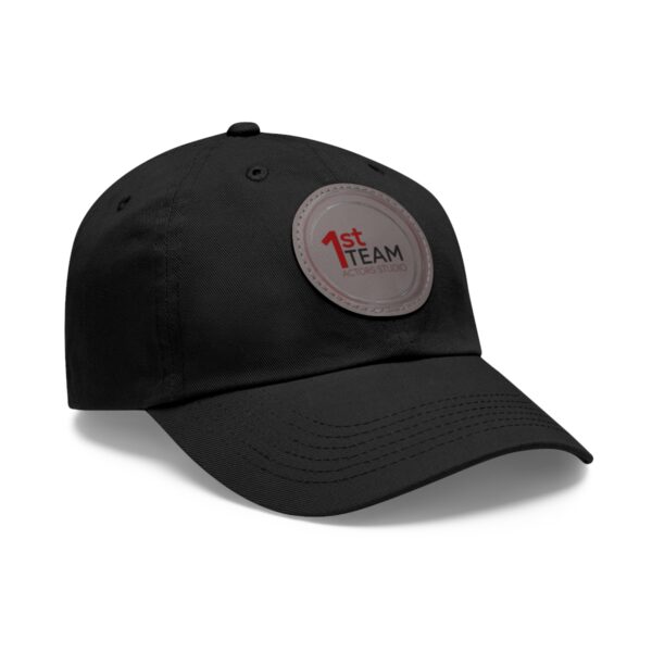 Sideview of 1st Team Actors Studio Dad Hat with Leather Logo Patch in Black