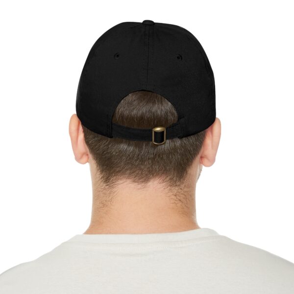 Back of 1st Team Actors Studio Dad Hat with Leather Patch in Black on Male Model