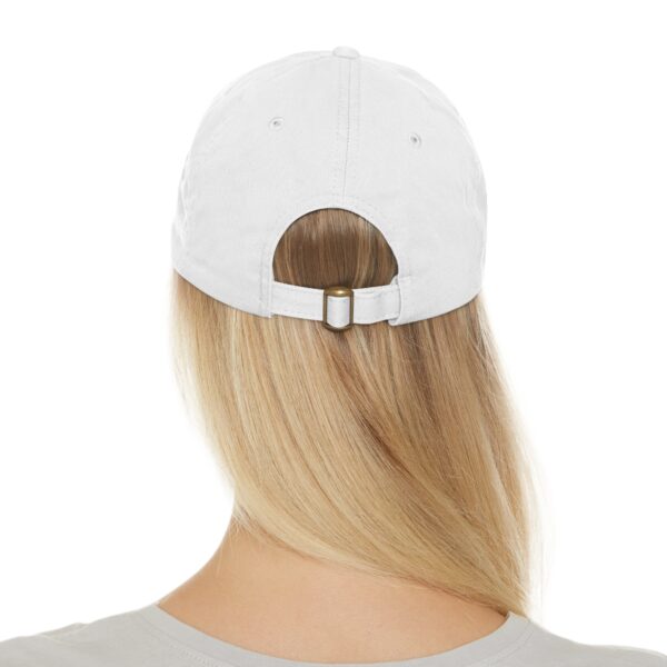 Back of 1st Team Actors Studio Dad Hat with Leather Patch in White on Female Model