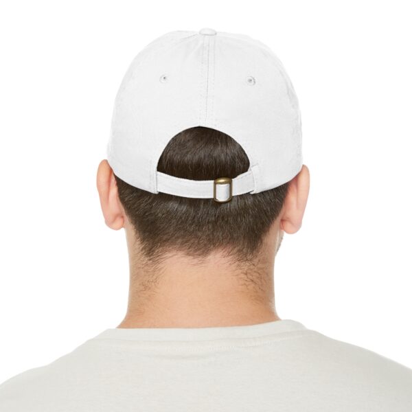 Back of 1st Team Actors Studio Dad Hat with Leather Patch in White on Male Model