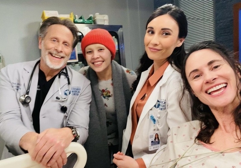 Lucy Grimm with the Team from Chicago Med on Set